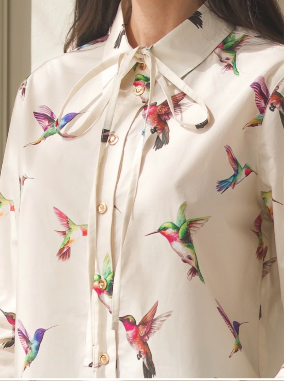 SECRETARIAT POPLIN SHIRT - HUMMINGBIRDS by CARE TUCKER - Picture 3 of 9